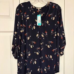 Beacon Navy Blouse with Floral Accents